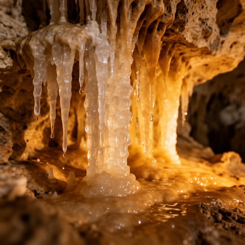 Stalactites et stalagmites formations calcaires grotte Tourtoirac Dordogne